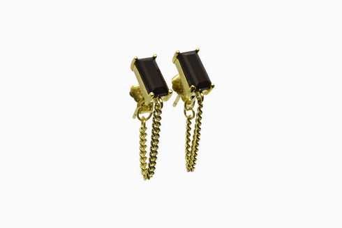 Ameya अमेय | Onyx | Ohrstecker mit Kette | 18K Vermeil Vergoldung